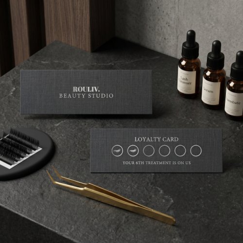 Minimalist Charcoal Lash Tech Loyalty Stamp Circle Card