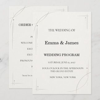 Minimalist Charcoal Line Wedding Ceremony Program