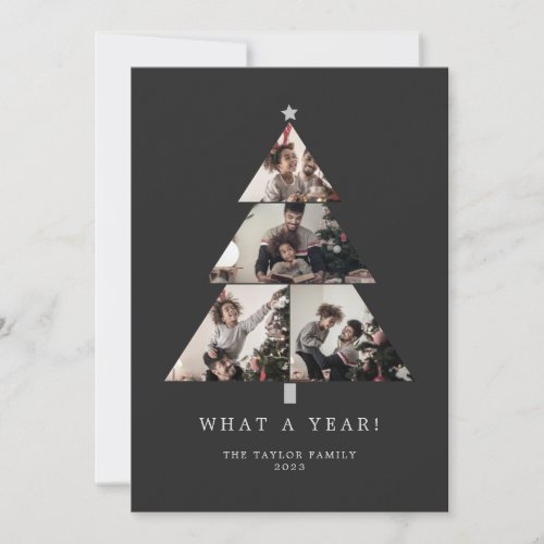 Minimalist  Charcoal What A Year Christmas Tree Holiday Card