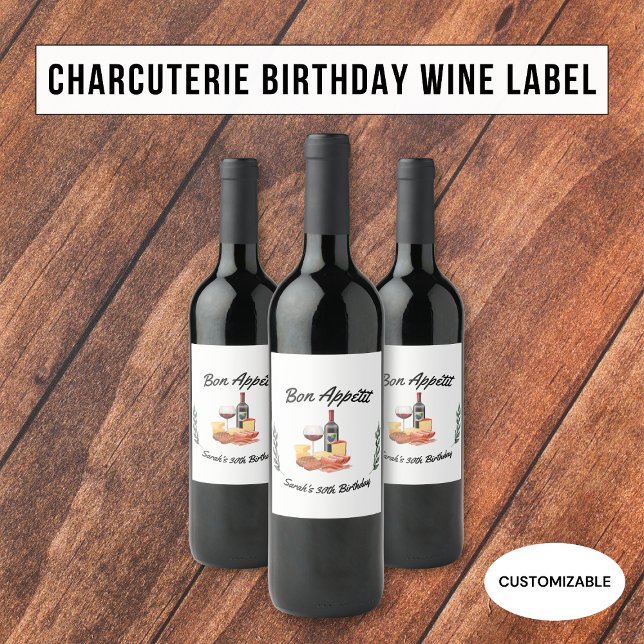 Minimalist Charcuterie and Wine Picnic Birthday Wine Label (Creator Uploaded)