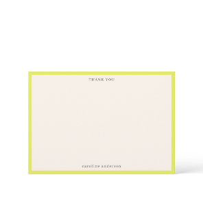 Minimalist Chartreuse Border Personalized Name Thank You Card