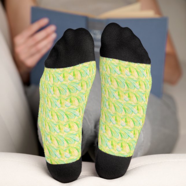  Minimalist Chartreuse Impressionist Floral  Socks (Bottom)