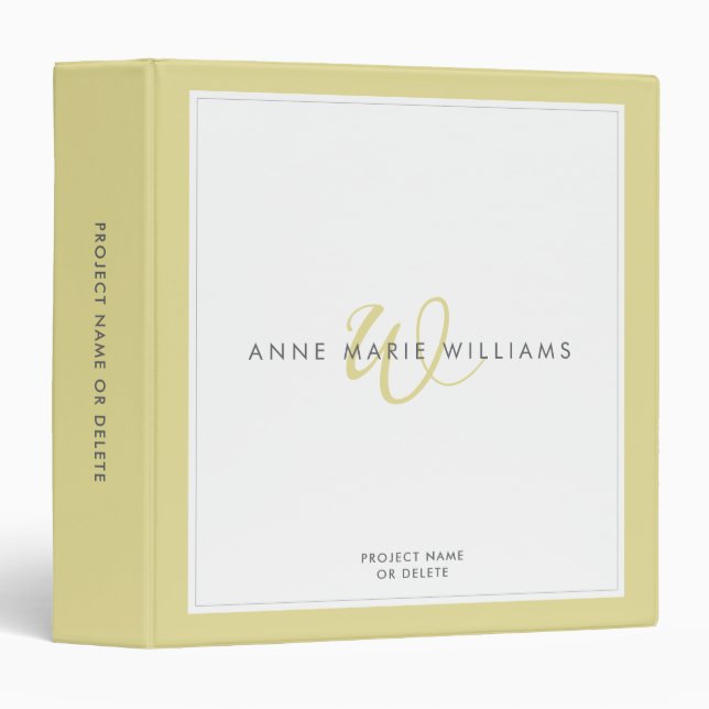 Minimalist Chartreuse Two Border Monogram  3 Ring Binder (Front/Spine)