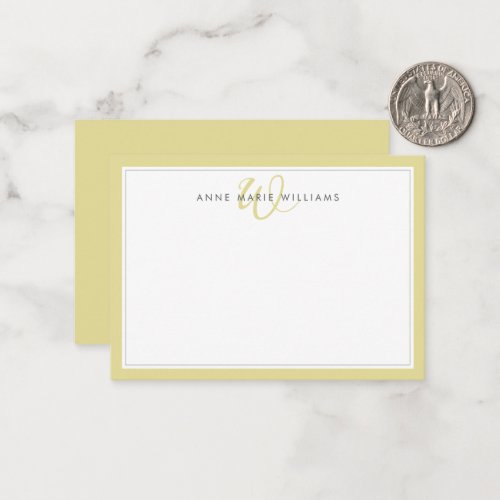 Minimalist Chartreuse Two Border Monogram Note Card