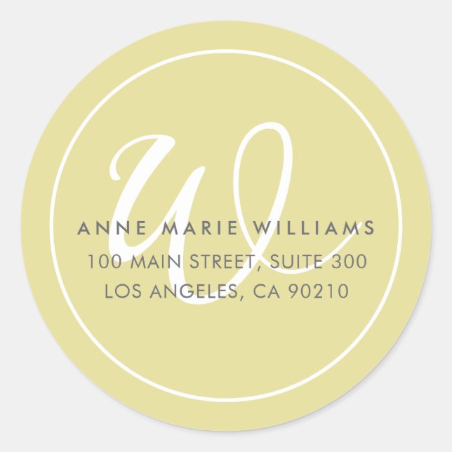 Minimalist Chartreuse White Script Border Monogram Classic Round Sticker (Front)