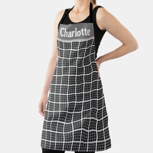Minimalist Checker Board Plaid Design Personalized Apron (Insitu)