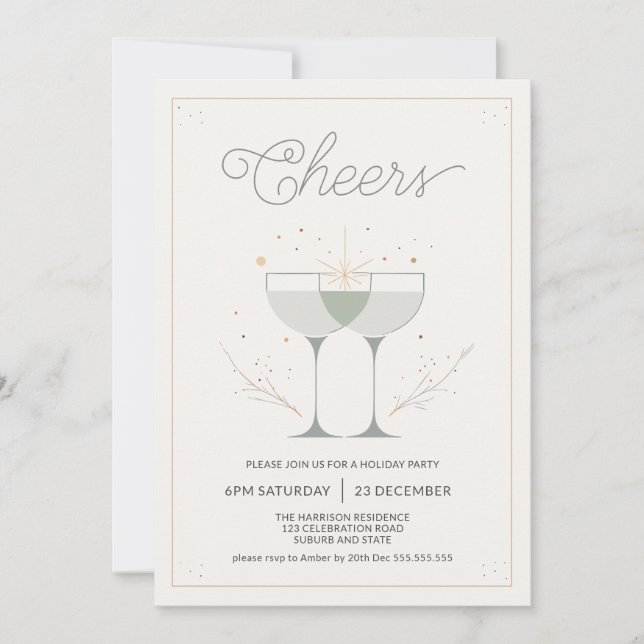 Minimalist Cheers Christmas Party  Invitation (Front)