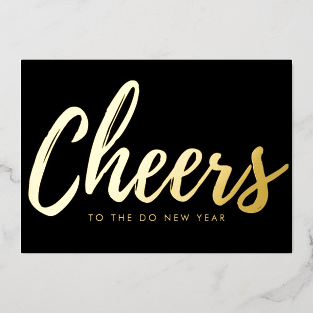 Minimalist Cheers New year Photo  Foil Holiday Card (Front)
