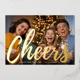 Minimalist Cheers New year Photo Foil Holiday Card