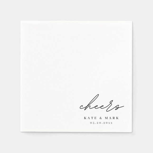 Minimalist Cheers Personalized Wedding Napkins (Front)