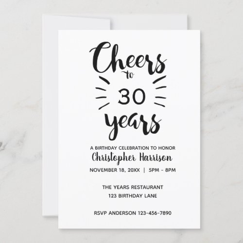 Minimalist Cheers to 30 Years Birthday Invitation