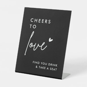 Minimalist Cheers To Love Drink Black Wedding Pedestal Sign