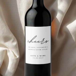 Minimalist Cheers to Love Wedding Wine Label