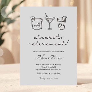 Minimalist Cheers to Retirement Cocktail Invitation