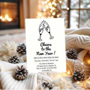 Minimalist “Cheers to the New Year” Champagne  Invitation