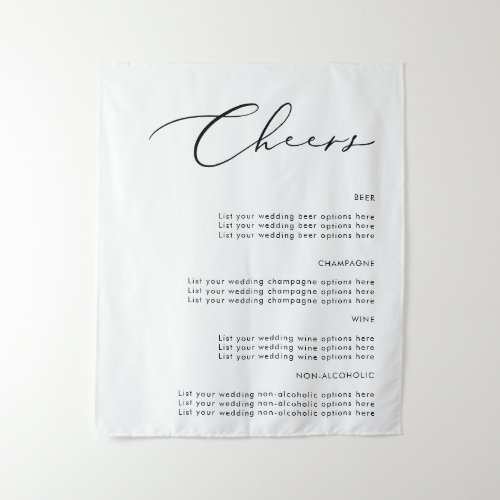 Minimalist Cheers Wedding Drinks Fabric Sign Tapes Tapestry