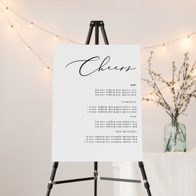 Minimalist Cheers Wedding Drinks Menu Sign (In Situ (Stand))