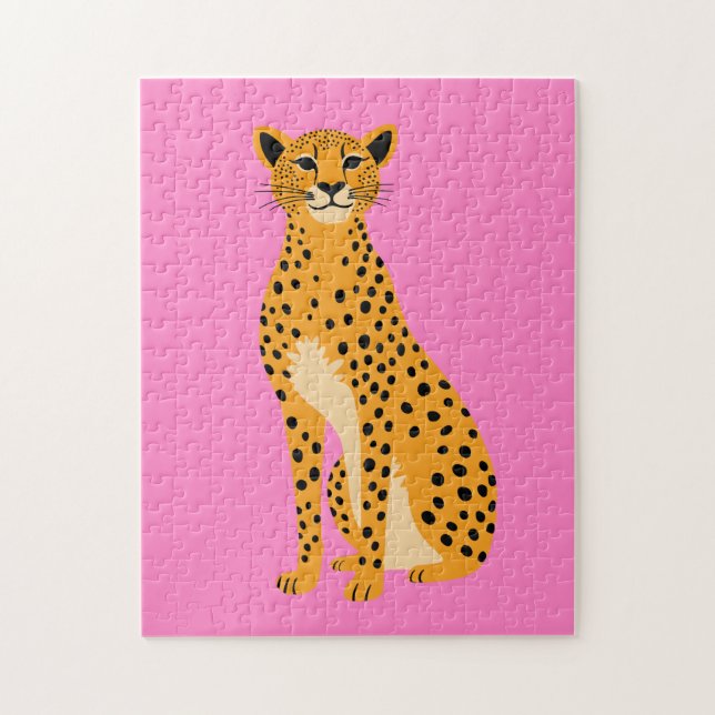 Minimalist Cheetah on Pink Jigsaw Puzzle (Vertical)