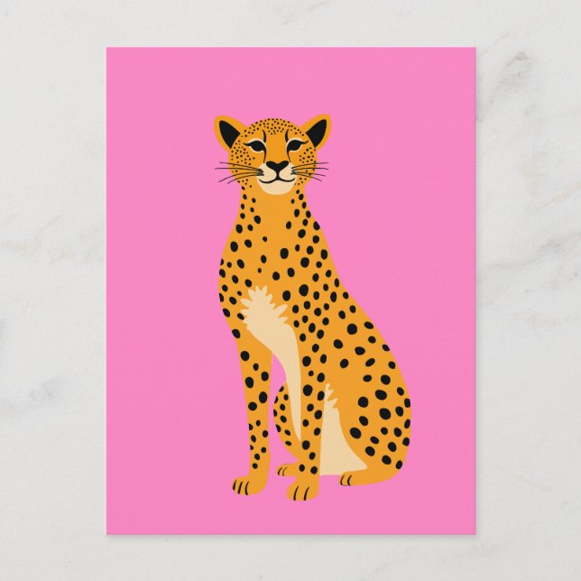 Minimalist Cheetah on Pink Postcard (Front)