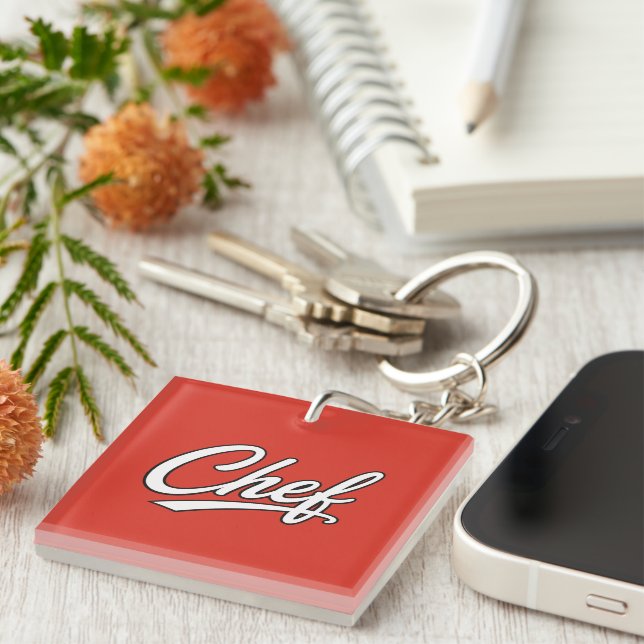 Minimalist Chef Script Typography Design Keychain (Front Right)
