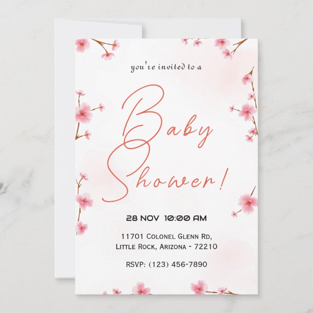 Minimalist Cherry Blossom Baby Shower Invitation (Front)