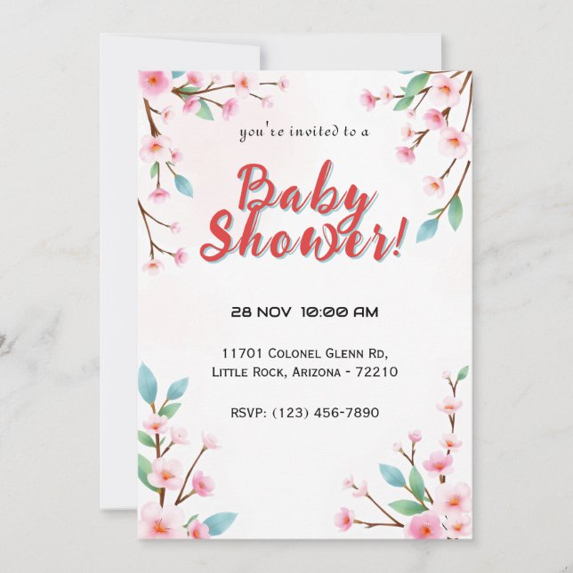 Minimalist Cherry Blossom Baby Shower Invitation (Front)
