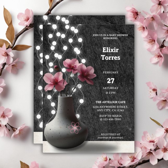 Minimalist Cherry Blossom Flowers Baby Shower Invitation (Creator Uploaded)