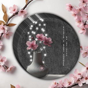Minimalist Cherry Blossom Flowers Baby Shower Paper Plates
