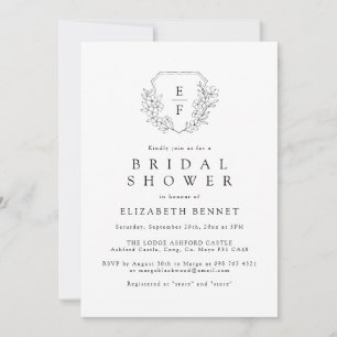 Minimalist Cherry Blossom Monogram Crest Bridal Invitation