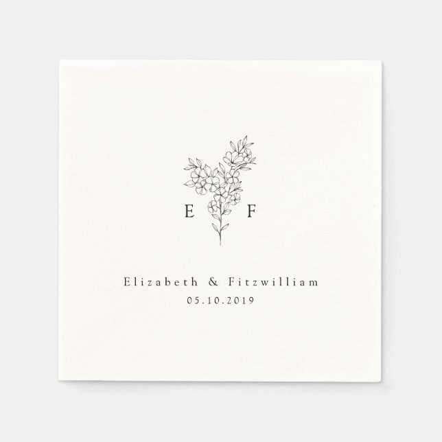 Minimalist Cherry Blossom Monogram Wreath Napkins (Front)