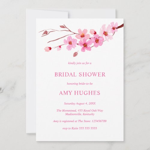 Minimalist Cherry Blossom Pink Bridal Shower  Invitation
