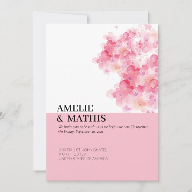Minimalist Cherry Blossom wedding invitation (Front)