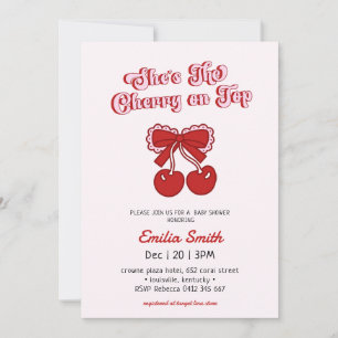 Minimalist Cherry on Top hand drawn Baby Shower Invitation