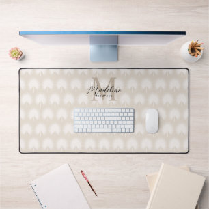 Minimalist Chic Beige Anahaw Leaf Script Monogram Desk Mat