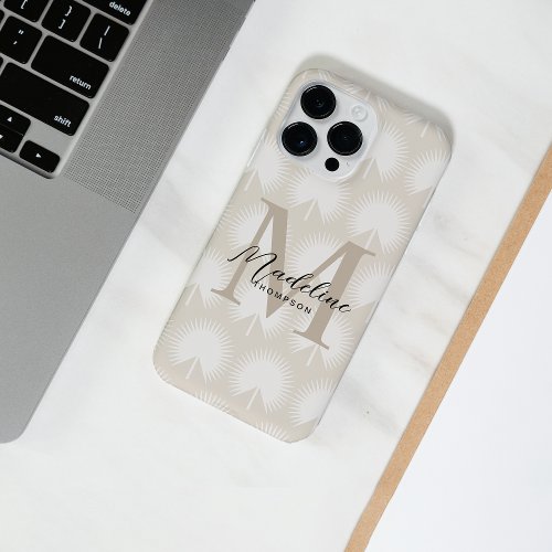 Minimalist Chic Beige Anahaw Leaf Script Monogram iPhone 14 Pro Max Case