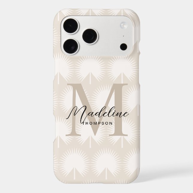 Minimalist Chic Beige Anahaw Leaf Script Monogram iPhone Case (Back)