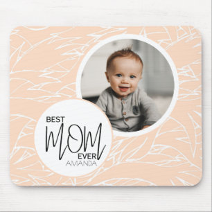 Minimalist Chic Best Mom Ever Pink Photo Mouse Pad