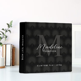 Minimalist Chic Black Anahaw Leaf Script Monogram 3 Ring Binder