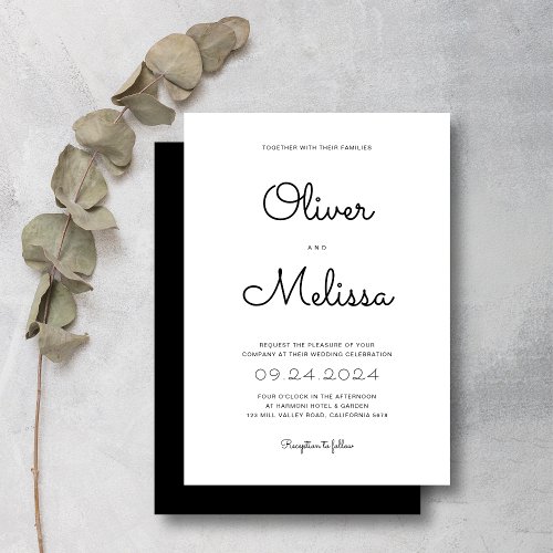 Minimalist Chic Black and White Script Wedding Invitation