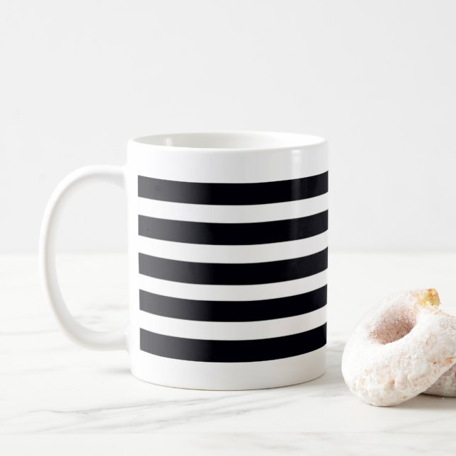 Minimalist Chic Black And White Striped  Coffee Mug (With Donut)