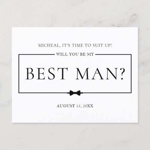 Minimalist Chic Black  Asking Bestman Proposal Inv Postcard