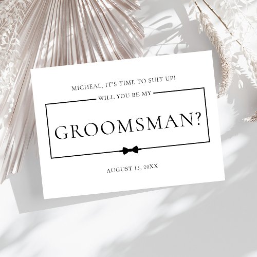 Minimalist Chic Black  Asking Groomsman Proposal I Postcard