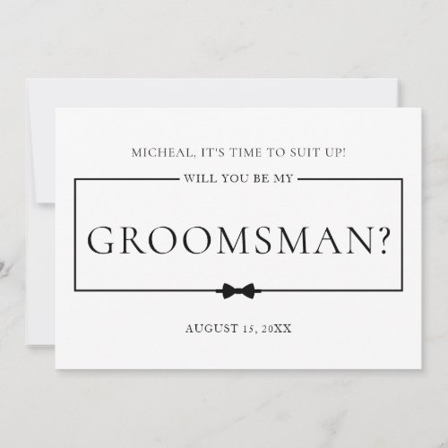 Minimalist Chic Black  Asking Groomsman Proposal Invitation