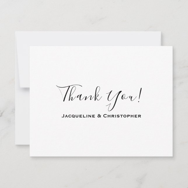Minimalist Chic Black Script Personalized Wedding Thank You Card (Front)