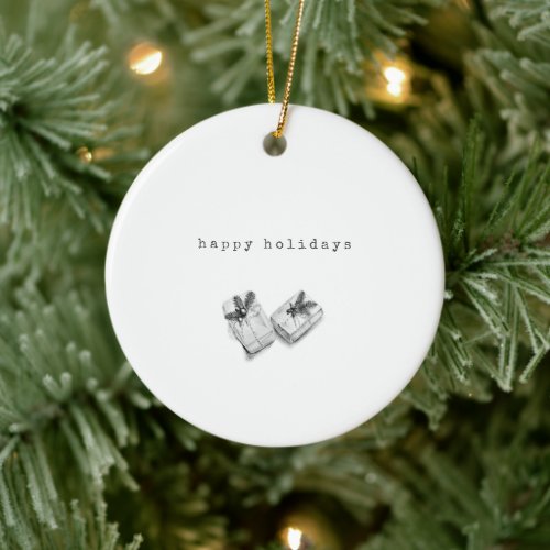 Minimalist Chic Black White Christmas Presents  Ceramic Ornament