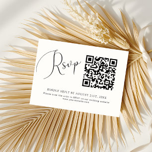 Minimalist Chic Black White QR Code Wedding RSVP Note Card