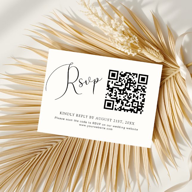 Minimalist Chic Black White QR Code Wedding RSVP Note Card (Creator Uploaded)