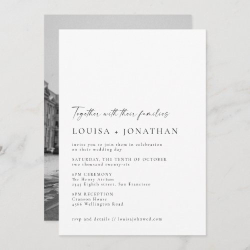 Minimalist Chic Black White Script Photo Wedding Invitation