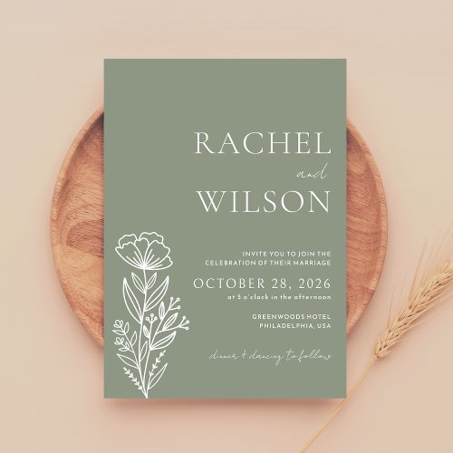 Minimalist Chic Boho Botanical Sage Green Wedding Invitation