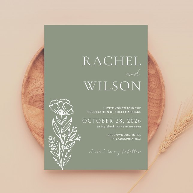 Minimalist Chic Boho Botanical Sage Green Wedding Invitation (Creator Uploaded)